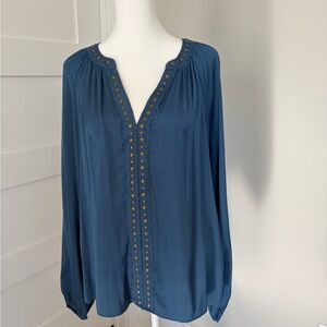 Vince Camuto Teal Blouse with Gold Detailing